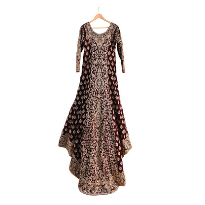 Maroon Velvet Anarkali Gown Vintage Bollywood Dress Zardozi Embroidered Floor Length Ethnic Party Wear Wedding Outfit