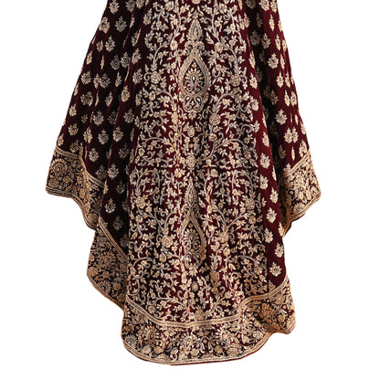 Maroon Velvet Anarkali Gown Vintage Bollywood Dress Zardozi Embroidered Floor Length Ethnic Party Wear Wedding Outfit