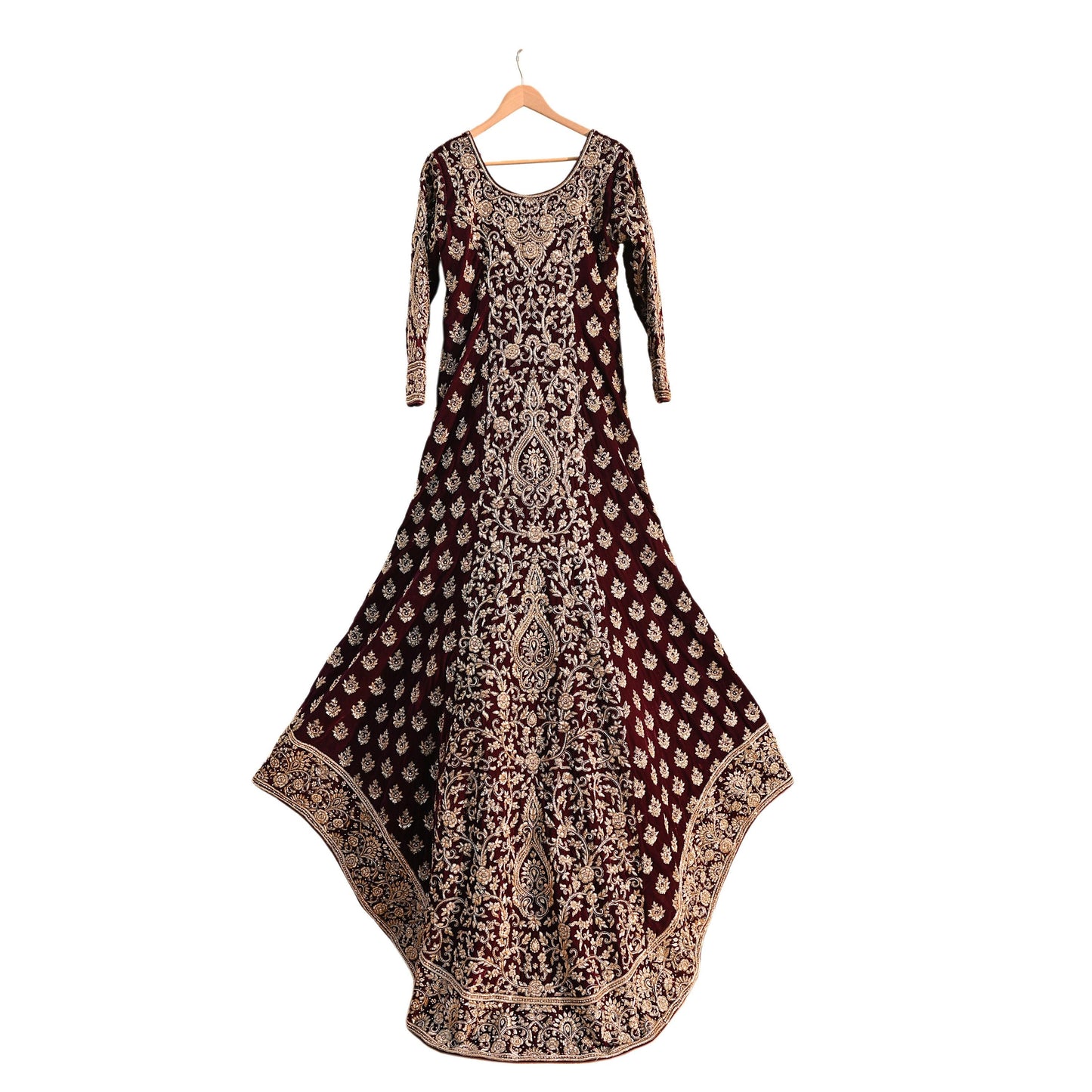 Maroon Velvet Anarkali Gown Vintage Bollywood Dress Zardozi Embroidered Floor Length Ethnic Party Wear Wedding Outfit