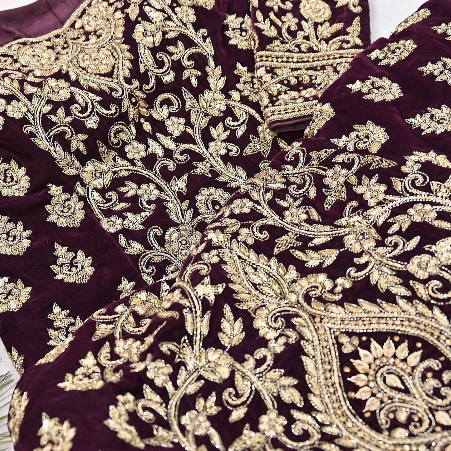 Maroon Velvet Anarkali Gown Vintage Bollywood Dress Zardozi Embroidered Floor Length Ethnic Party Wear Wedding Outfit