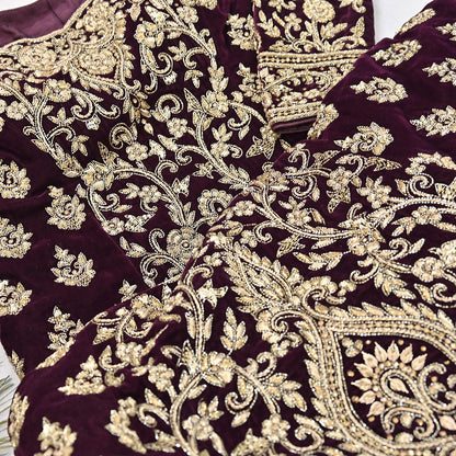 Maroon Velvet Anarkali Gown Vintage Bollywood Dress Zardozi Embroidered Floor Length Ethnic Party Wear Wedding Outfit