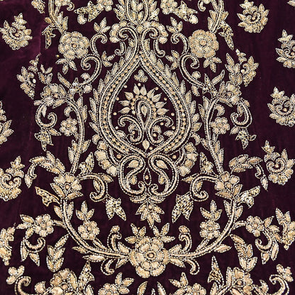 Maroon Velvet Anarkali Gown Vintage Bollywood Dress Zardozi Embroidered Floor Length Ethnic Party Wear Wedding Outfit