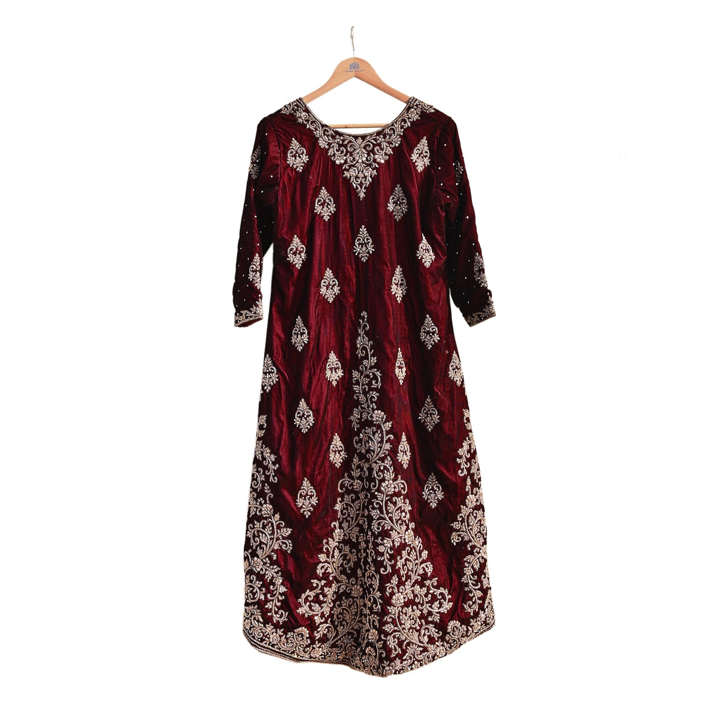 Maroon Velvet Indo-Western Kurti Dress Vintage Bollywood Dress Zardozi Embroidered Floor Length Ethnic Party Wear Wedding Outfit