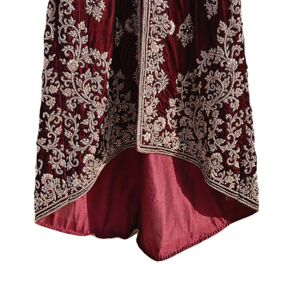 Maroon Velvet Indo-Western Kurti Dress Vintage Bollywood Dress Zardozi Embroidered Floor Length Ethnic Party Wear Wedding Outfit