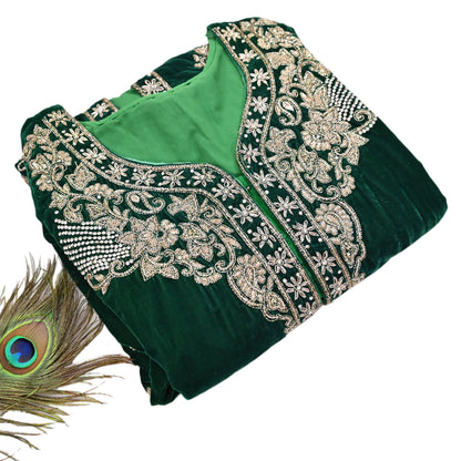 Green Velvet Straight Kurta Vintage Bollywood Dress Zardozi Embroidered Floor Length Ethnic Party Wear Wedding Outfit