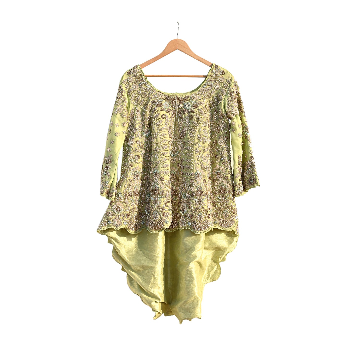Vintage Green Organza Silk Anarkali Kurti Dress, Hand Embroidered Bollywood Ethnic Indian Festive Wear, Designer Kurta