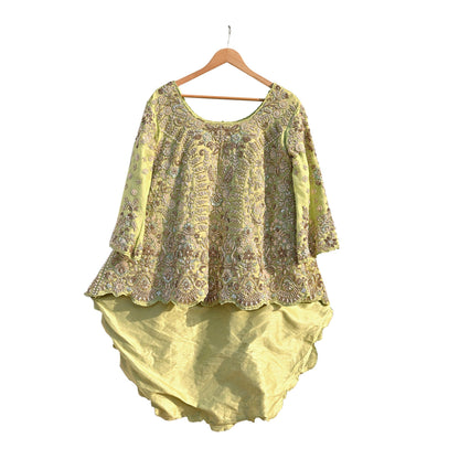 Vintage Green Organza Silk Anarkali Kurti Dress, Hand Embroidered Bollywood Ethnic Indian Festive Wear, Designer Kurta