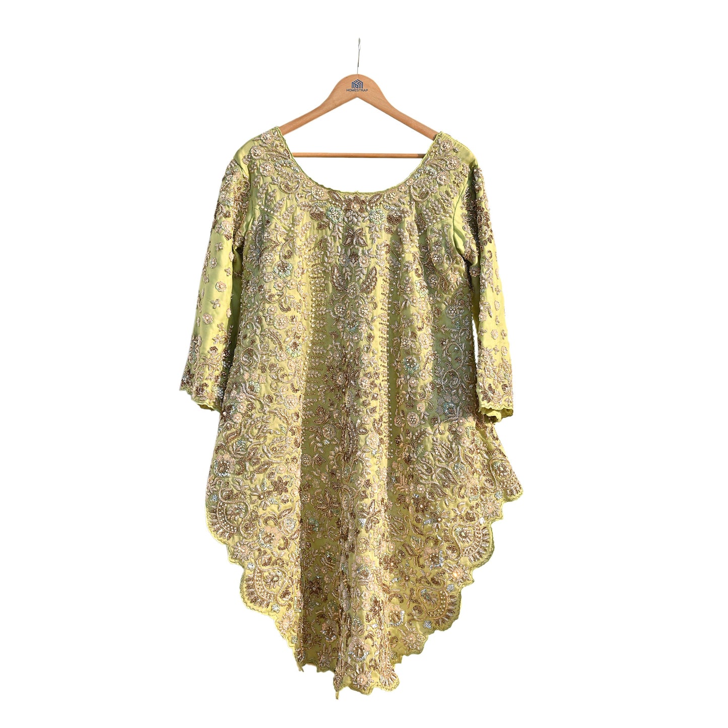 Vintage Green Organza Silk Anarkali Kurti Dress, Hand Embroidered Bollywood Ethnic Indian Festive Wear, Designer Kurta