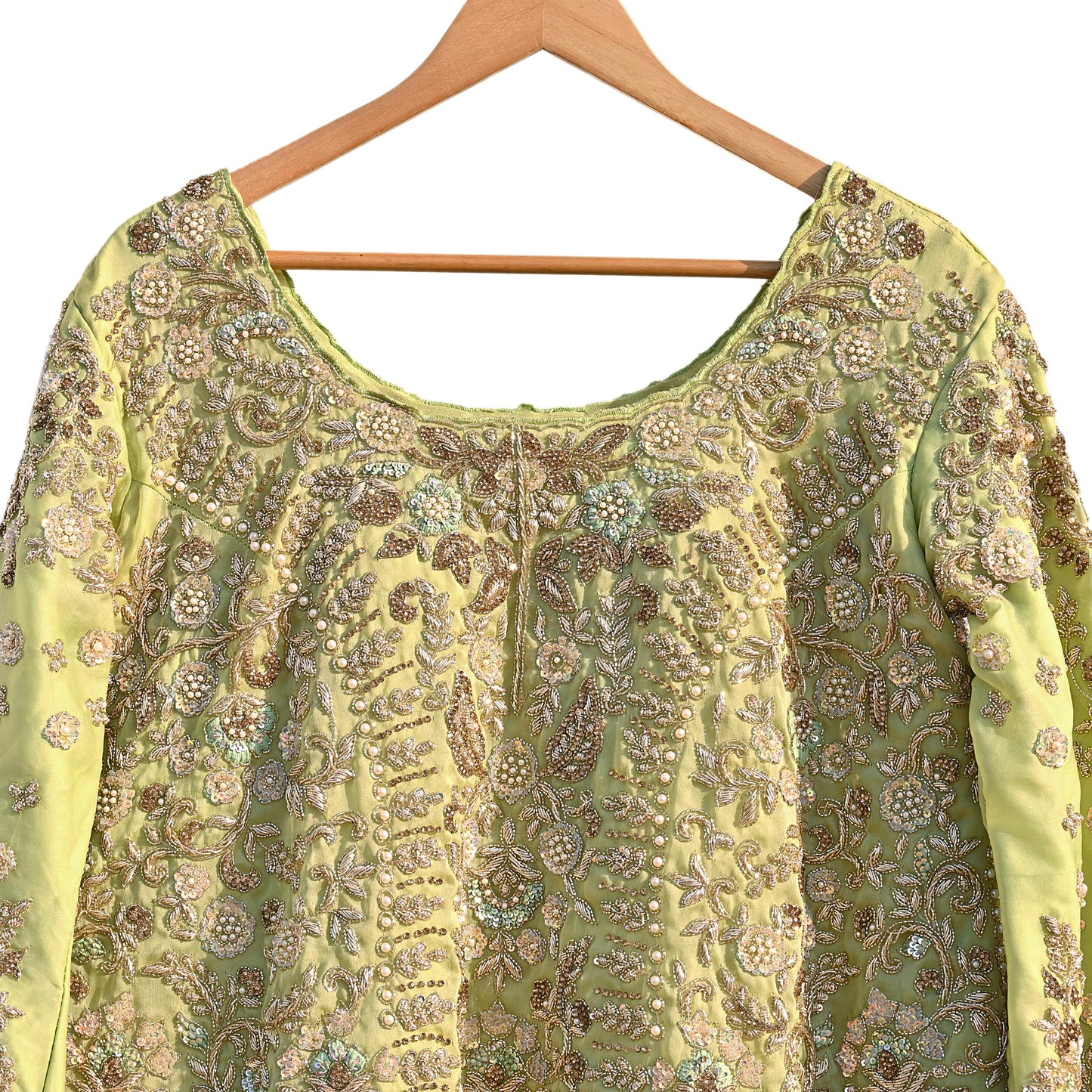 Vintage Green Organza Silk Anarkali Kurti Dress, Hand Embroidered Bollywood Ethnic Indian Festive Wear, Designer Kurta
