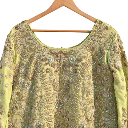 Vintage Green Organza Silk Anarkali Kurti Dress, Hand Embroidered Bollywood Ethnic Indian Festive Wear, Designer Kurta