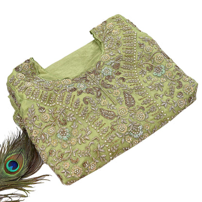 Vintage Green Organza Silk Anarkali Kurti Dress, Hand Embroidered Bollywood Ethnic Indian Festive Wear, Designer Kurta