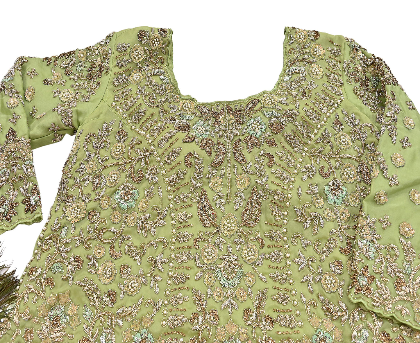 Vintage Green Organza Silk Anarkali Kurti Dress, Hand Embroidered Bollywood Ethnic Indian Festive Wear, Designer Kurta