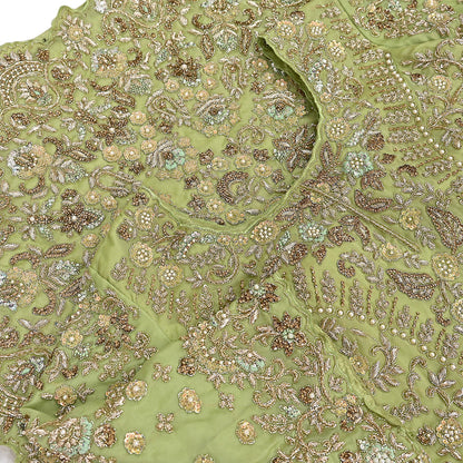 Vintage Green Organza Silk Anarkali Kurti Dress, Hand Embroidered Bollywood Ethnic Indian Festive Wear, Designer Kurta