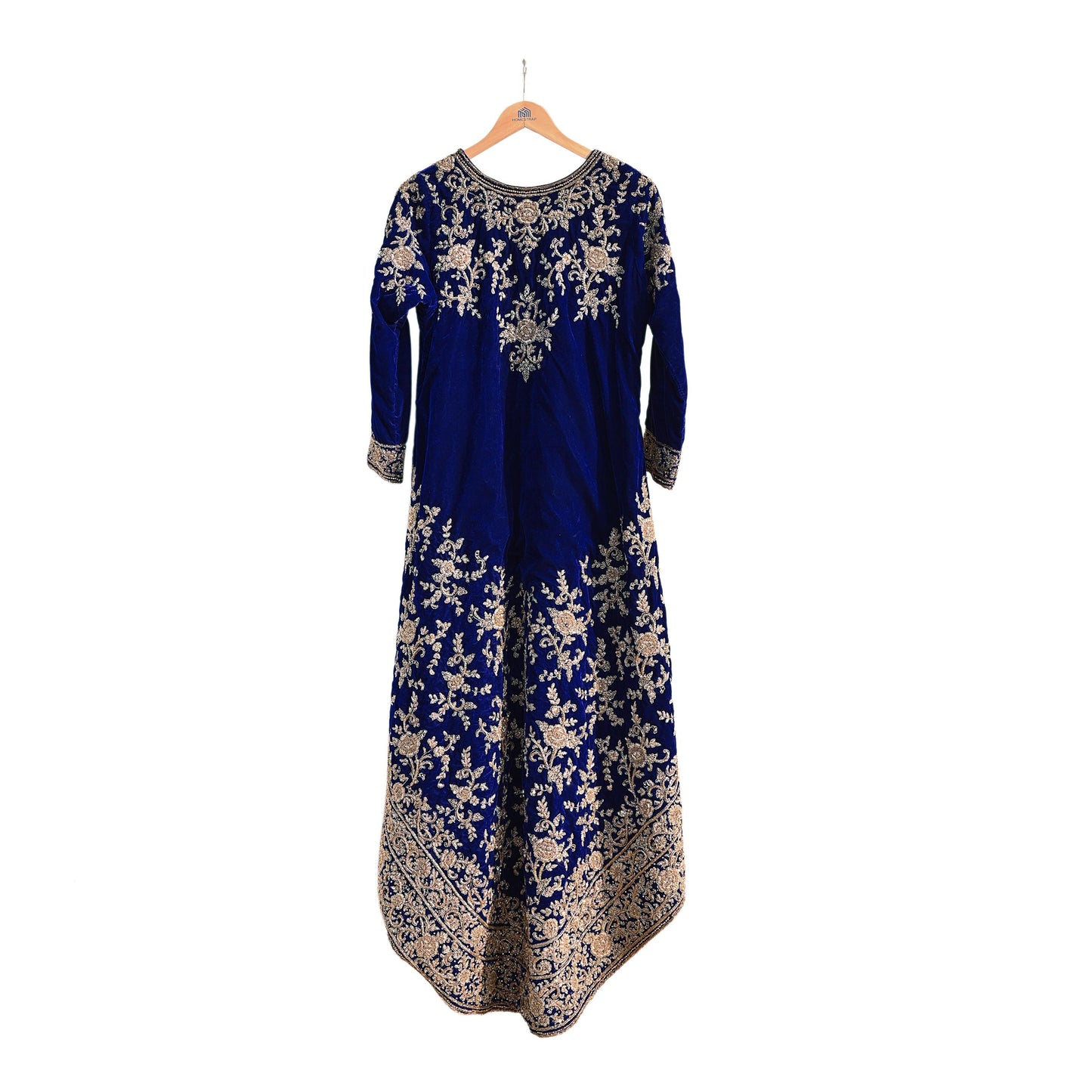 Royal Blue Velvet Anarkali Gown Vintage Bollywood Dress hand Zardozi Embroidered Floor Length Ethnic Party Wear Wedding Outfit