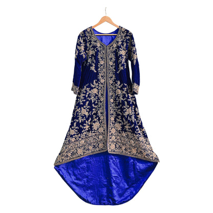 Royal Blue Velvet Anarkali Gown Vintage Bollywood Dress hand Zardozi Embroidered Floor Length Ethnic Party Wear Wedding Outfit