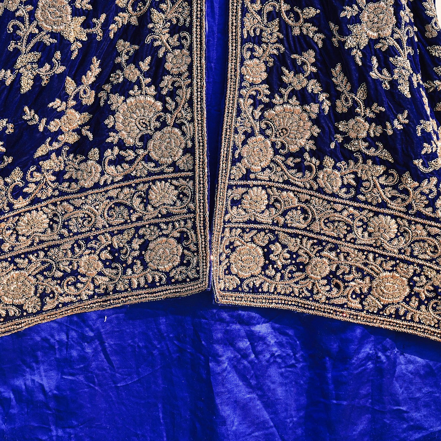 Royal Blue Velvet Anarkali Gown Vintage Bollywood Dress hand Zardozi Embroidered Floor Length Ethnic Party Wear Wedding Outfit