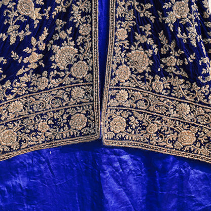 Royal Blue Velvet Anarkali Gown Vintage Bollywood Dress hand Zardozi Embroidered Floor Length Ethnic Party Wear Wedding Outfit