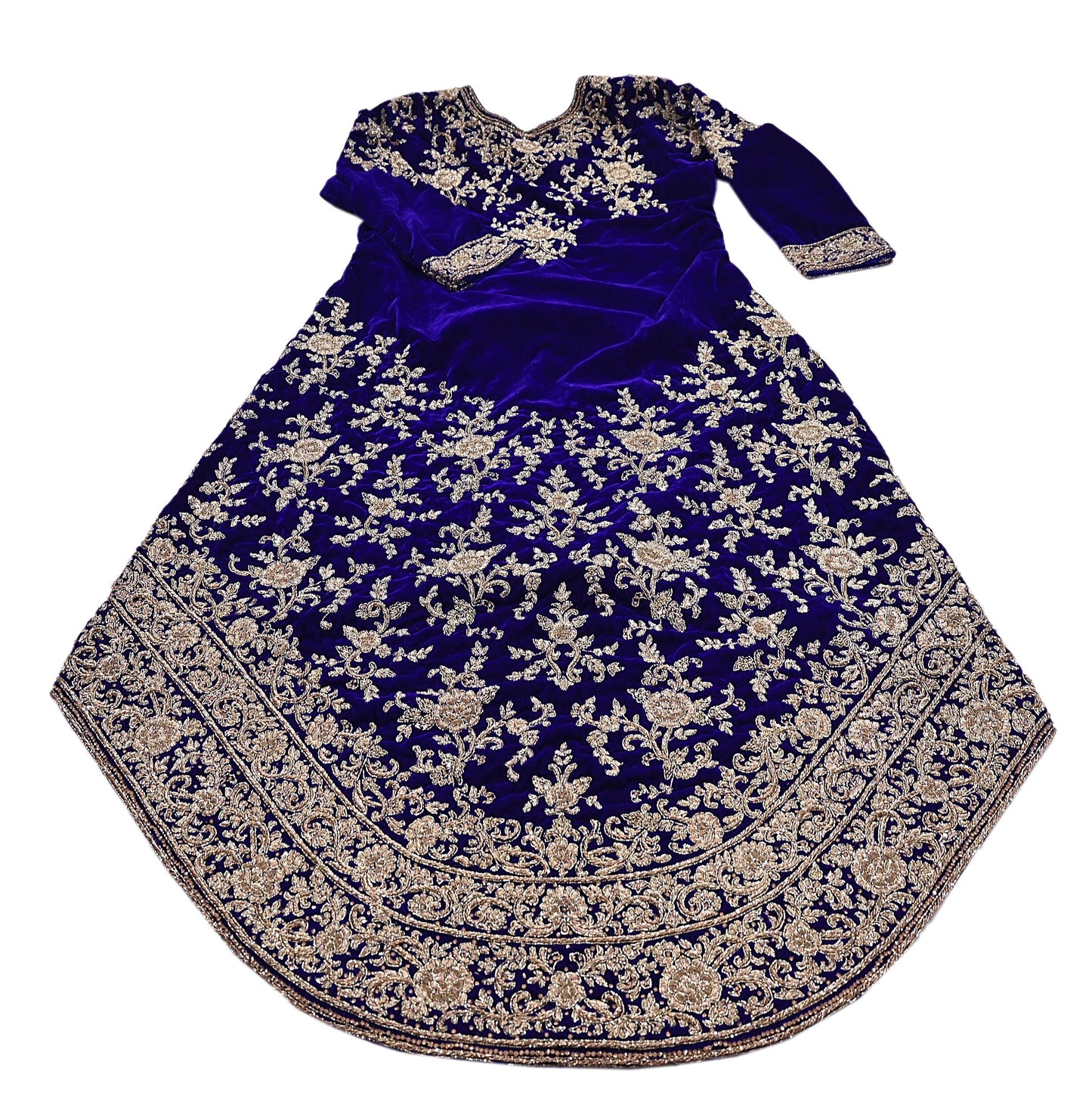 Royal Blue Velvet Anarkali Gown Vintage Bollywood Dress hand Zardozi Embroidered Floor Length Ethnic Party Wear Wedding Outfit