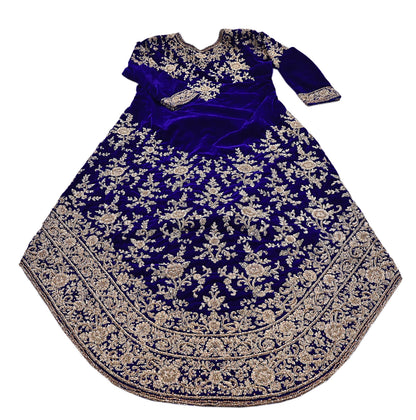 Royal Blue Velvet Anarkali Gown Vintage Bollywood Dress hand Zardozi Embroidered Floor Length Ethnic Party Wear Wedding Outfit