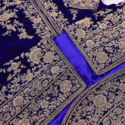 Royal Blue Velvet Anarkali Gown Vintage Bollywood Dress hand Zardozi Embroidered Floor Length Ethnic Party Wear Wedding Outfit