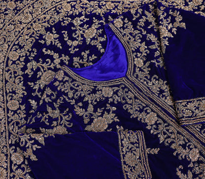 Royal Blue Velvet Anarkali Gown Vintage Bollywood Dress hand Zardozi Embroidered Floor Length Ethnic Party Wear Wedding Outfit