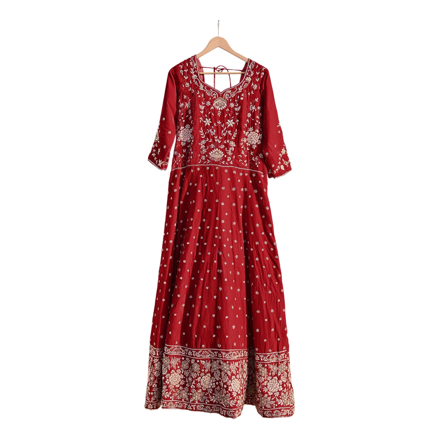 Red Velvet Anarkali Gown Vintage Bollywood Dress Zardozi hand Embroidered Floor Length Ethnic Party Wear Wedding Outfit