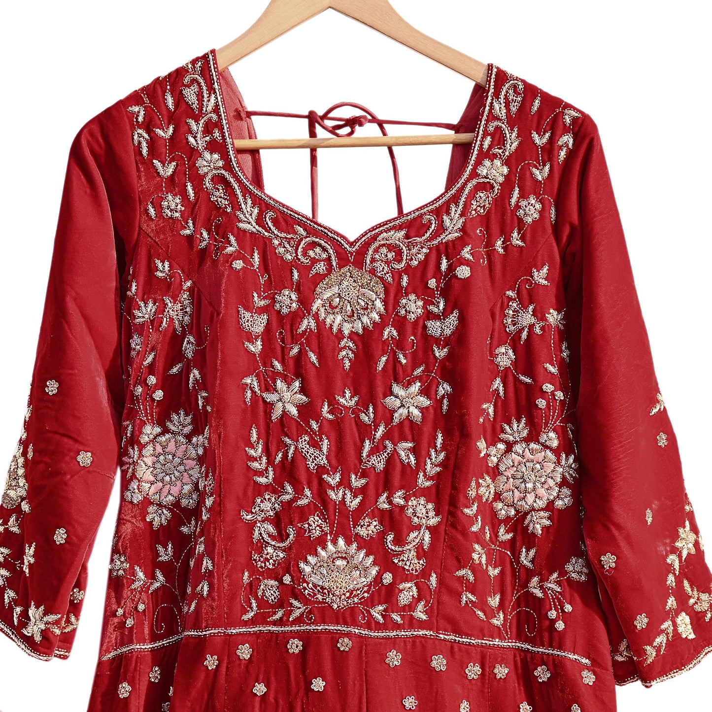 Red Velvet Anarkali Gown Vintage Bollywood Dress Zardozi hand Embroidered Floor Length Ethnic Party Wear Wedding Outfit