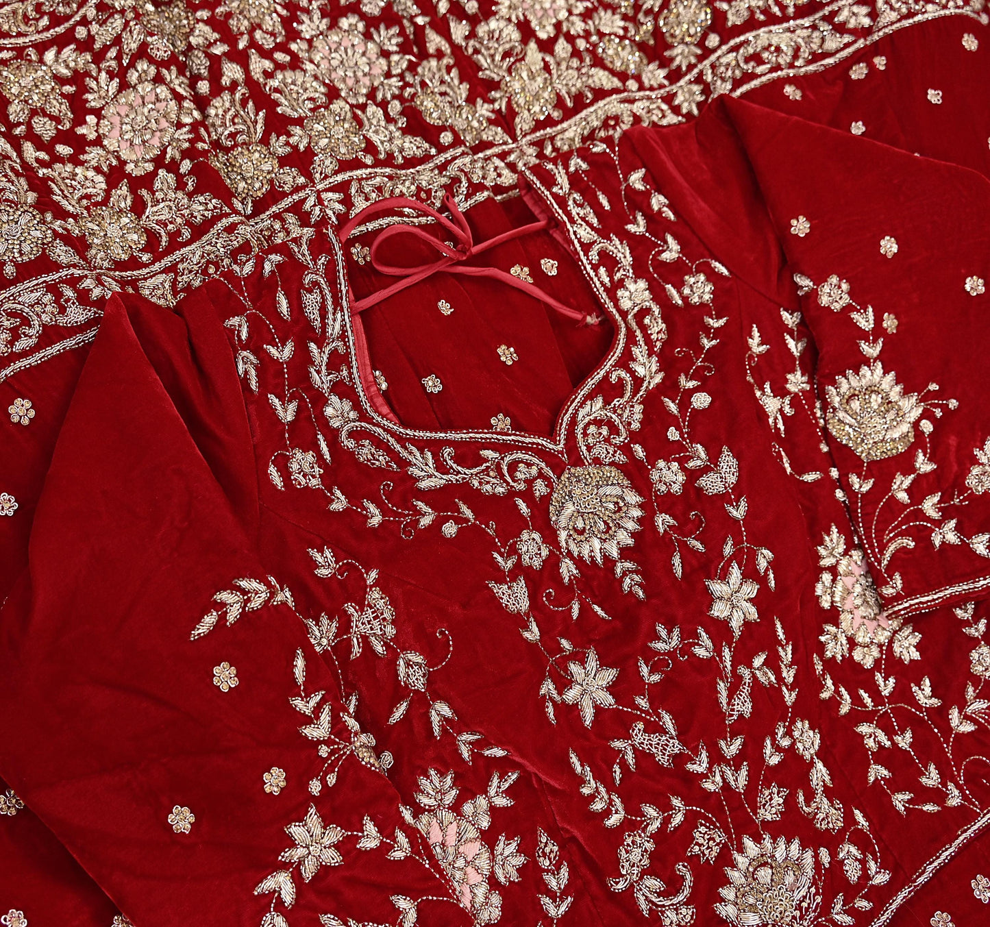 Red Velvet Anarkali Gown Vintage Bollywood Dress Zardozi hand Embroidered Floor Length Ethnic Party Wear Wedding Outfit