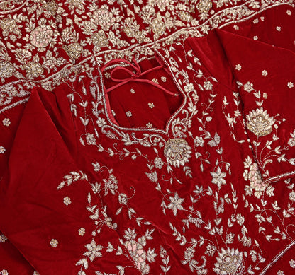 Red Velvet Anarkali Gown Vintage Bollywood Dress Zardozi hand Embroidered Floor Length Ethnic Party Wear Wedding Outfit