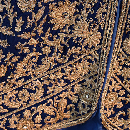 Royal Blue Velvet Anarkali style Gown Vintage Bollywood Dress hand Zardozi Embroidered Floor Length Ethnic Party Wear Wedding Outfit