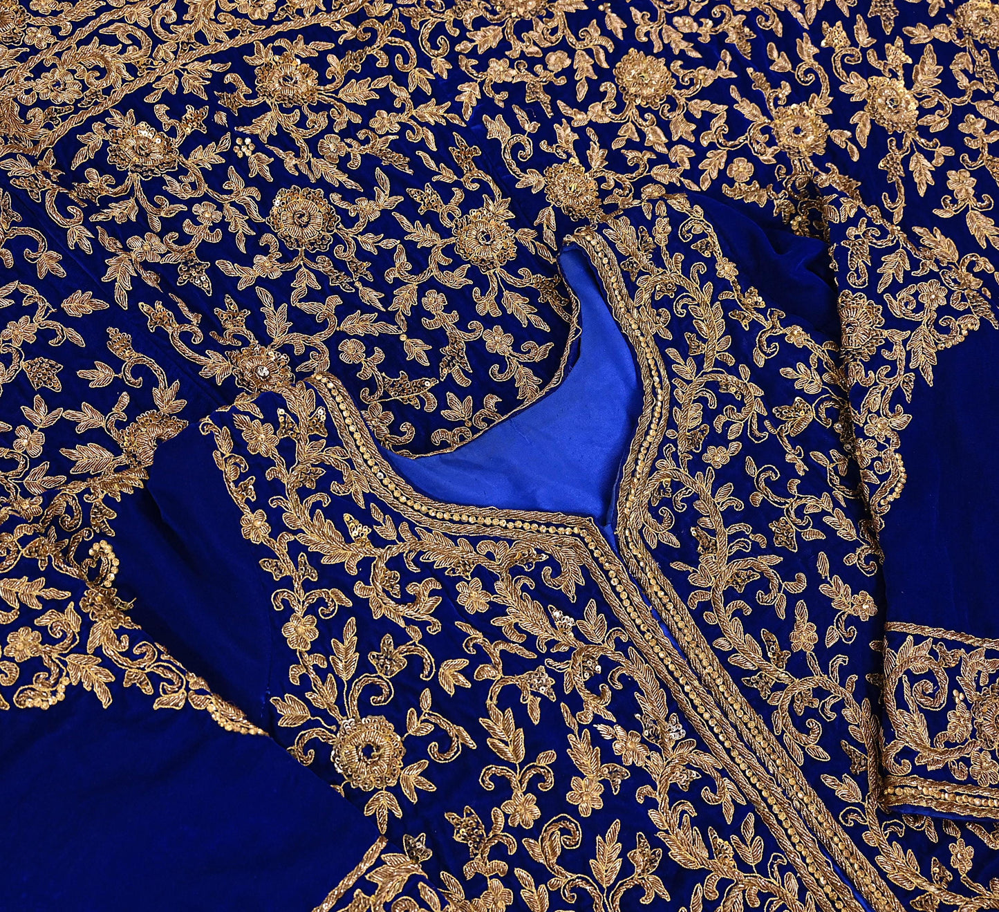 Royal Blue Velvet Anarkali style Gown Vintage Bollywood Dress hand Zardozi Embroidered Floor Length Ethnic Party Wear Wedding Outfit