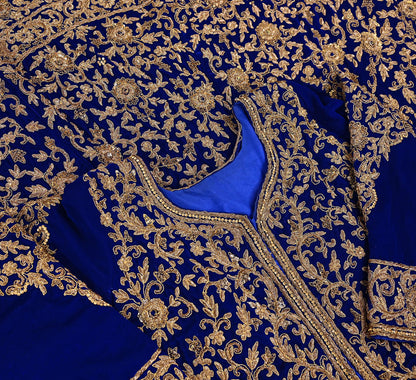 Royal Blue Velvet Anarkali style Gown Vintage Bollywood Dress hand Zardozi Embroidered Floor Length Ethnic Party Wear Wedding Outfit