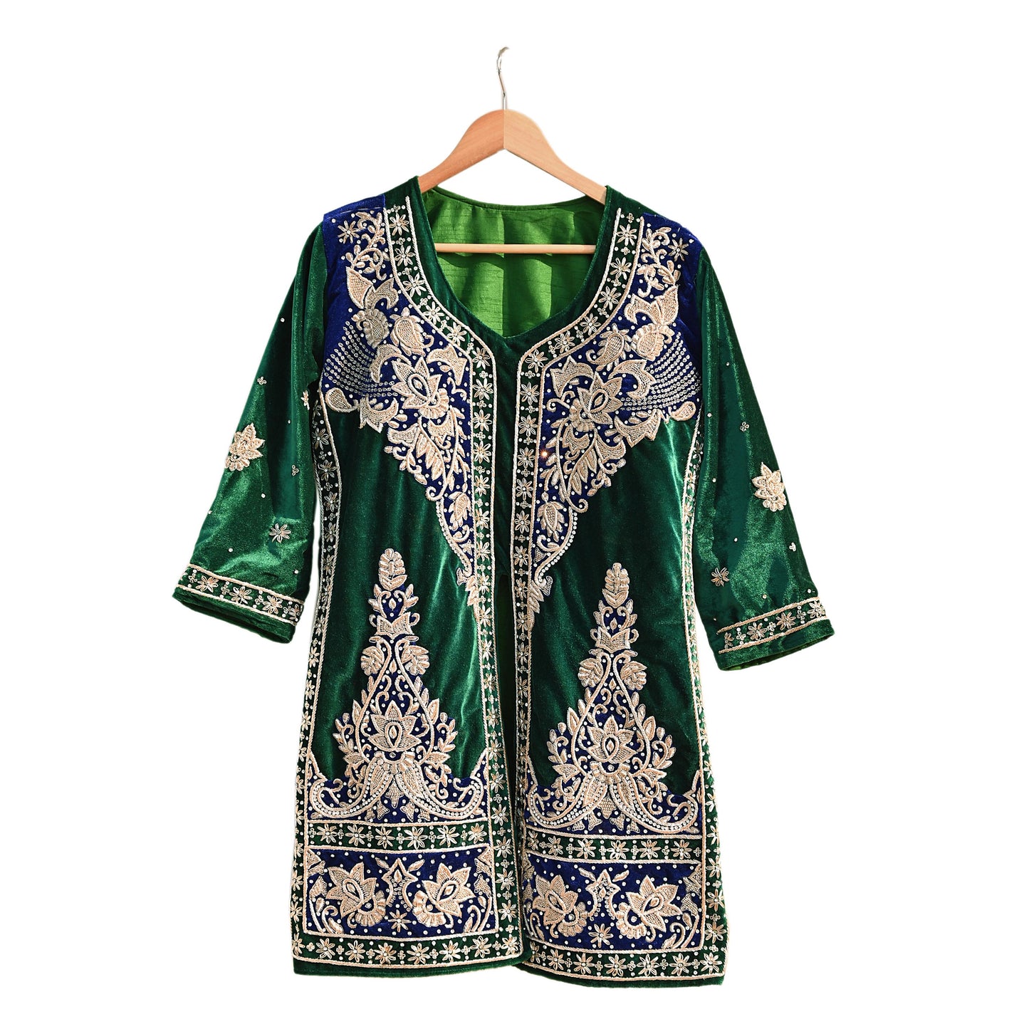 Green Velvet Straight Kurta Vintage Bollywood Dress Zardozi Embroidered Floor Length Ethnic Party Wear Wedding Outfit