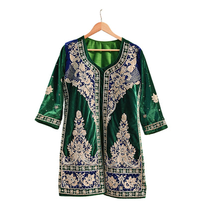 Green Velvet Straight Kurta Vintage Bollywood Dress Zardozi Embroidered Floor Length Ethnic Party Wear Wedding Outfit