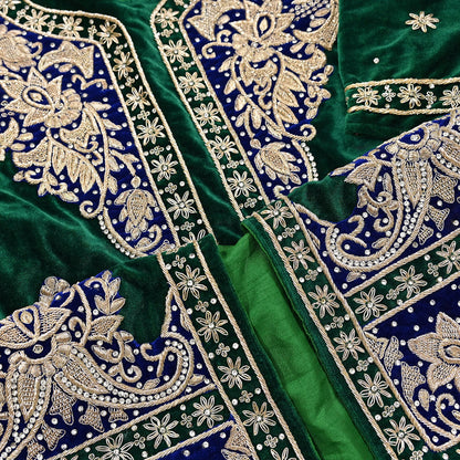 Green Velvet Straight Kurta Vintage Bollywood Dress Zardozi Embroidered Floor Length Ethnic Party Wear Wedding Outfit