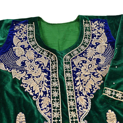 Green Velvet Straight Kurta Vintage Bollywood Dress Zardozi Embroidered Floor Length Ethnic Party Wear Wedding Outfit