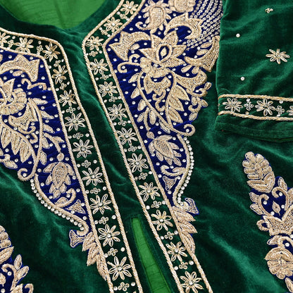 Green Velvet Straight Kurta Vintage Bollywood Dress Zardozi Embroidered Floor Length Ethnic Party Wear Wedding Outfit