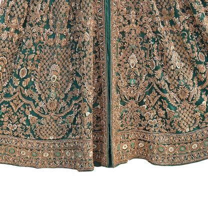 Green Net Anarkali style Gown Vintage Bollywood Dress Zardozi hand Embroidered Floor Length Ethnic Party Wear Wedding Outfit