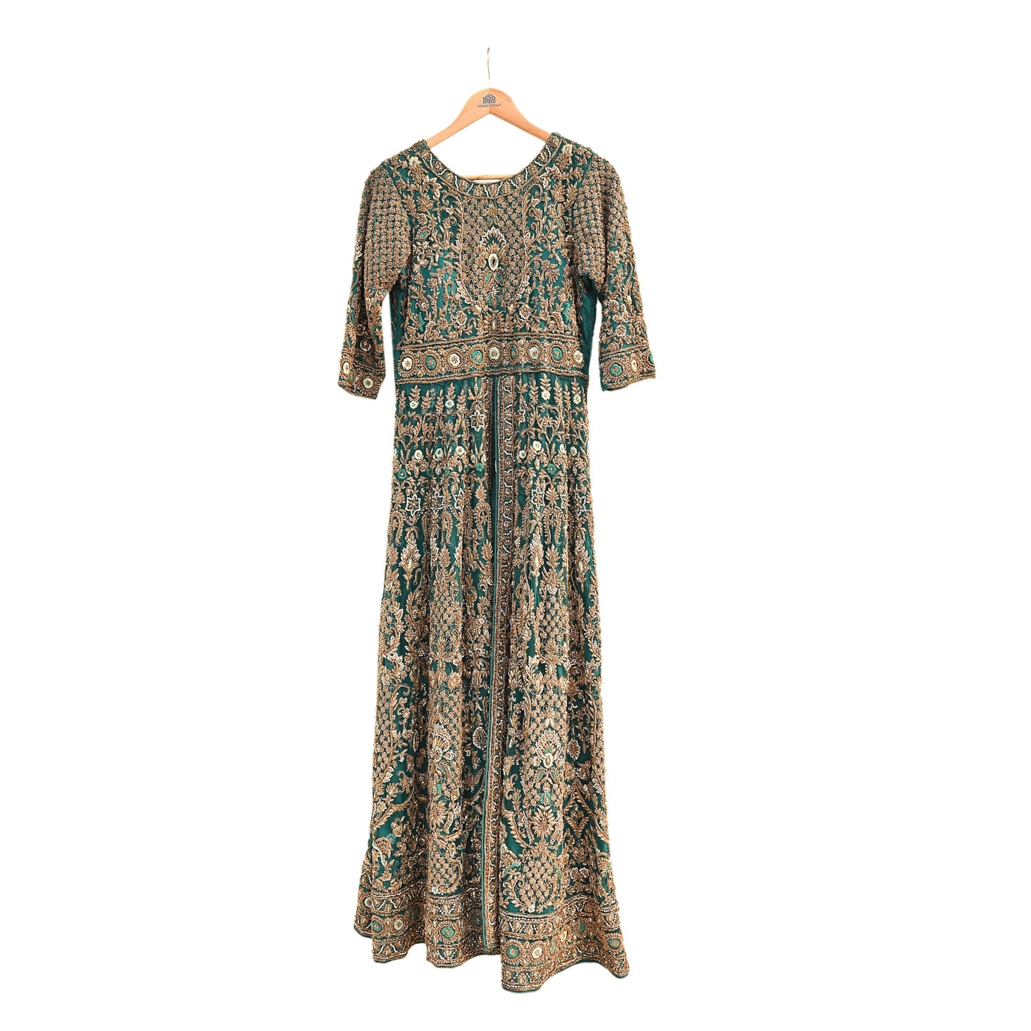 Green Net Anarkali style Gown Vintage Bollywood Dress Zardozi hand Embroidered Floor Length Ethnic Party Wear Wedding Outfit