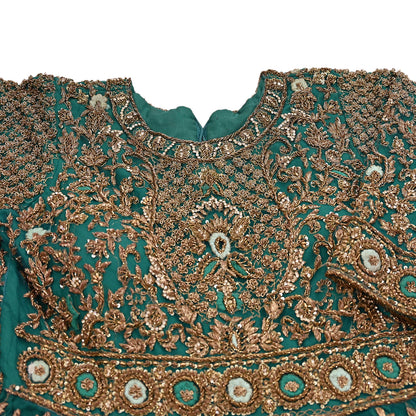Green Net Anarkali style Gown Vintage Bollywood Dress Zardozi hand Embroidered Floor Length Ethnic Party Wear Wedding Outfit