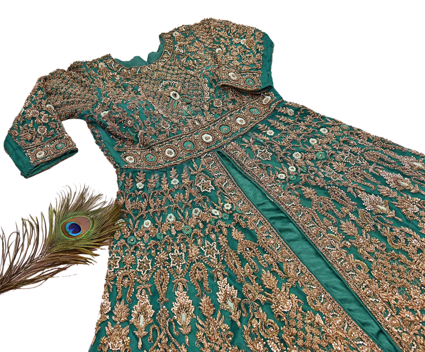 Green Net Anarkali style Gown Vintage Bollywood Dress Zardozi hand Embroidered Floor Length Ethnic Party Wear Wedding Outfit
