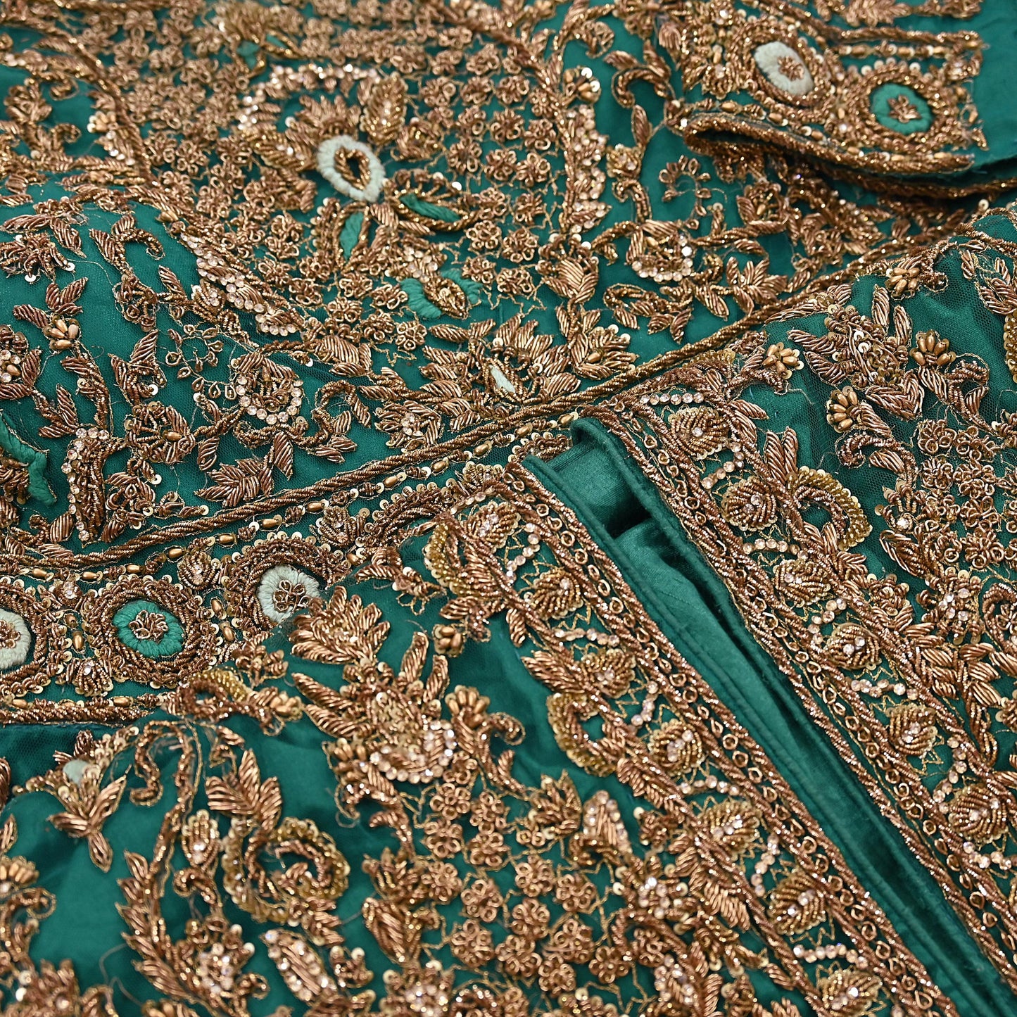 Green Net Anarkali style Gown Vintage Bollywood Dress Zardozi hand Embroidered Floor Length Ethnic Party Wear Wedding Outfit