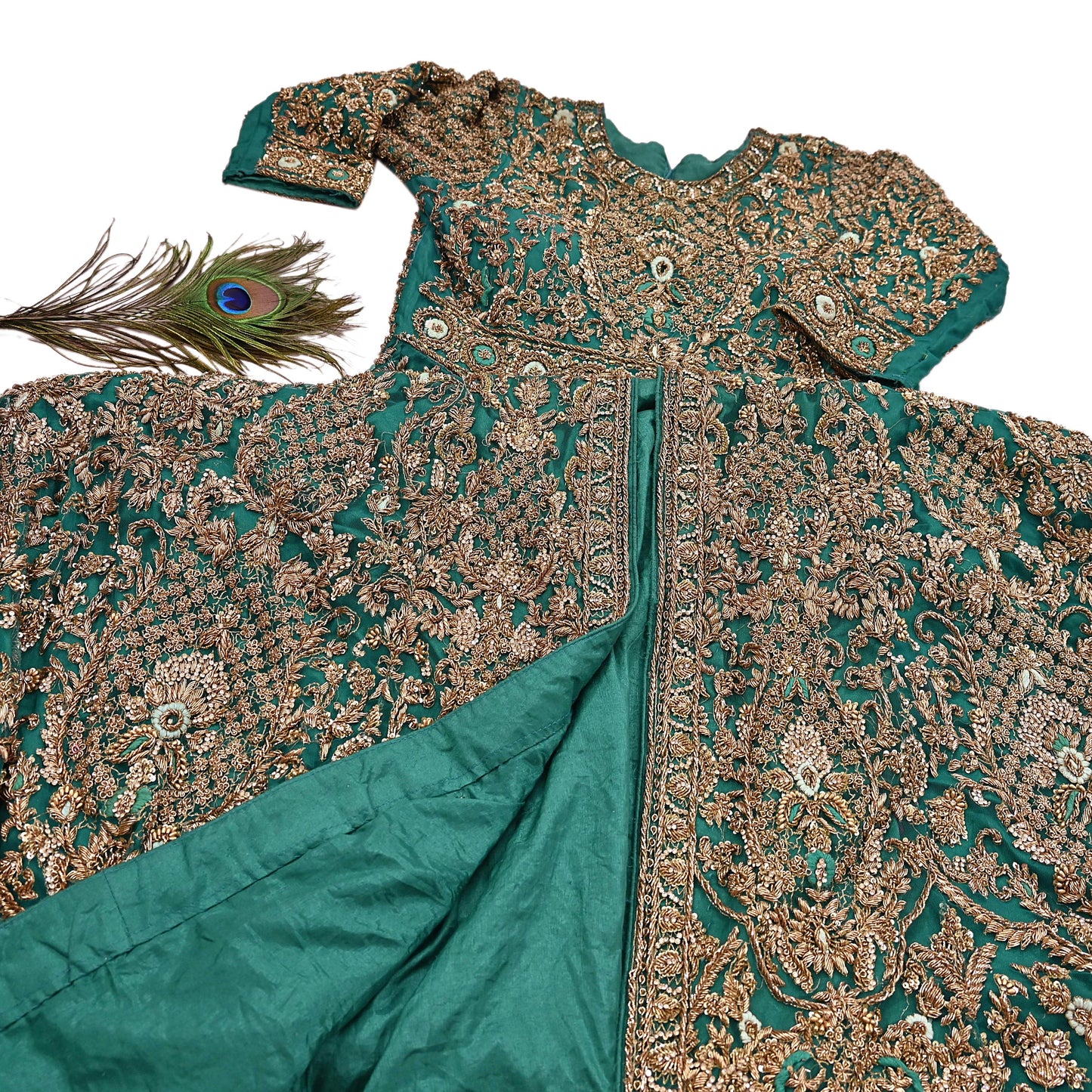 Green Net Anarkali style Gown Vintage Bollywood Dress Zardozi hand Embroidered Floor Length Ethnic Party Wear Wedding Outfit