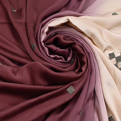 Rare Vintage Peach & maroon Pure Satin Silk Saree Hand Embroidered Fabric 5 Yards Sari Bollywood Party Wear Ethnic Saree