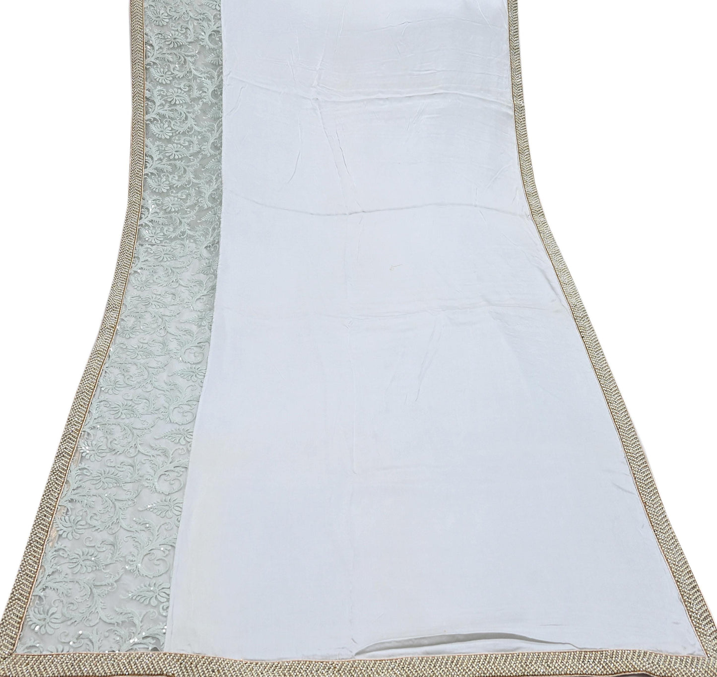 Rare Vintage Gray Pure Satin Silk Saree Hand Embroidered Fabric 5.5 Yards Sari Bollywood Party Wear Ethnic Designer Saree