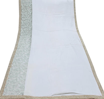 Rare Vintage Gray Pure Satin Silk Saree Hand Embroidered Fabric 5.5 Yards Sari Bollywood Party Wear Ethnic Designer Saree
