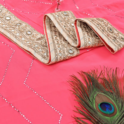 Rare Vintage Pink Pure Georgette Silk Saree Hand Embroidered Designer Abu Jani Sari 6 Yard Bollywood Party Wear with Blouse fabric
