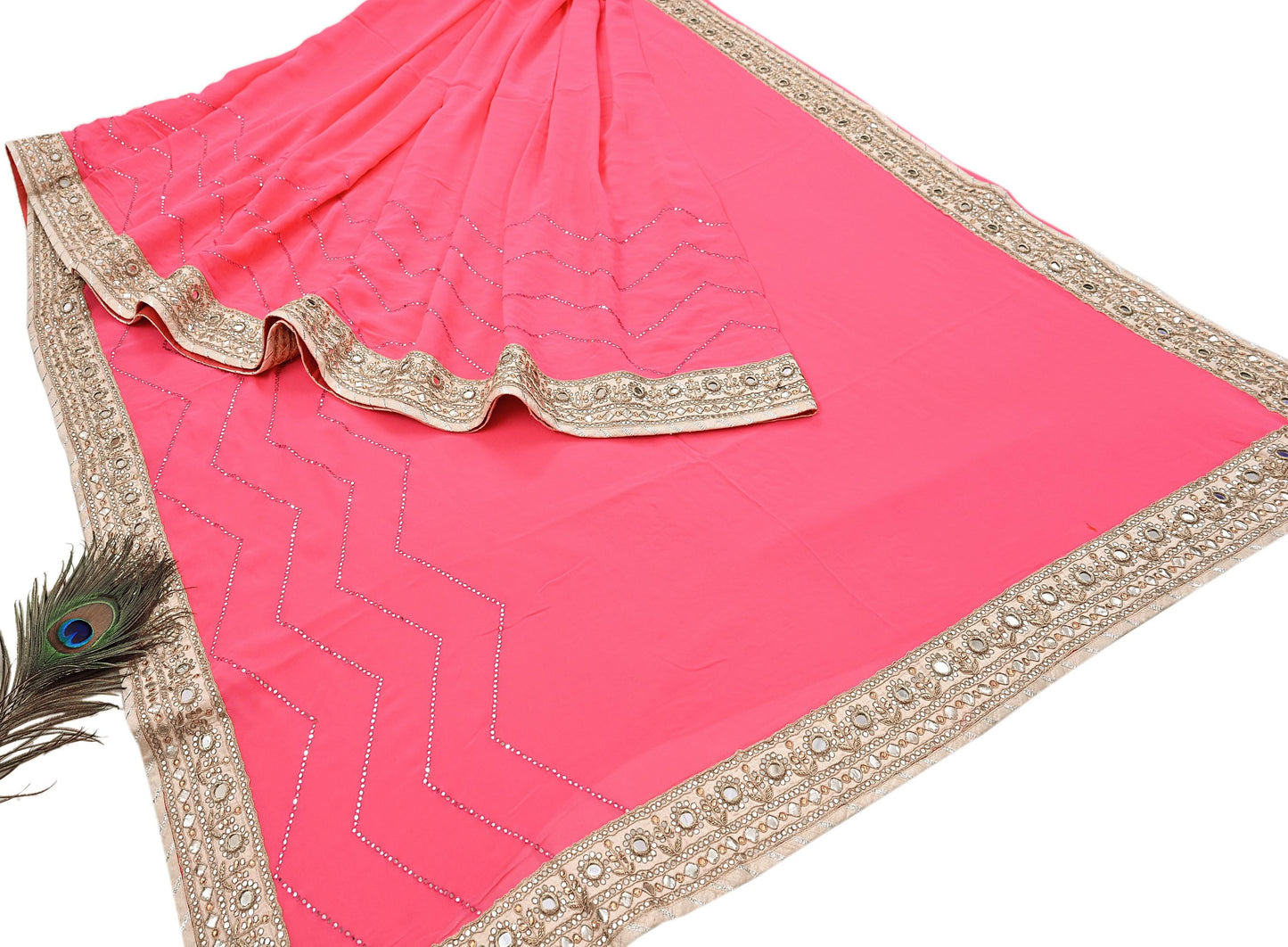 Rare Vintage Pink Pure Georgette Silk Saree Hand Embroidered Designer Abu Jani Sari 6 Yard Bollywood Party Wear with Blouse fabric