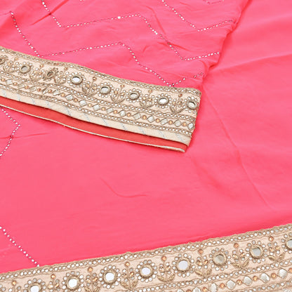 Rare Vintage Pink Pure Georgette Silk Saree Hand Embroidered Designer Abu Jani Sari 6 Yard Bollywood Party Wear with Blouse fabric