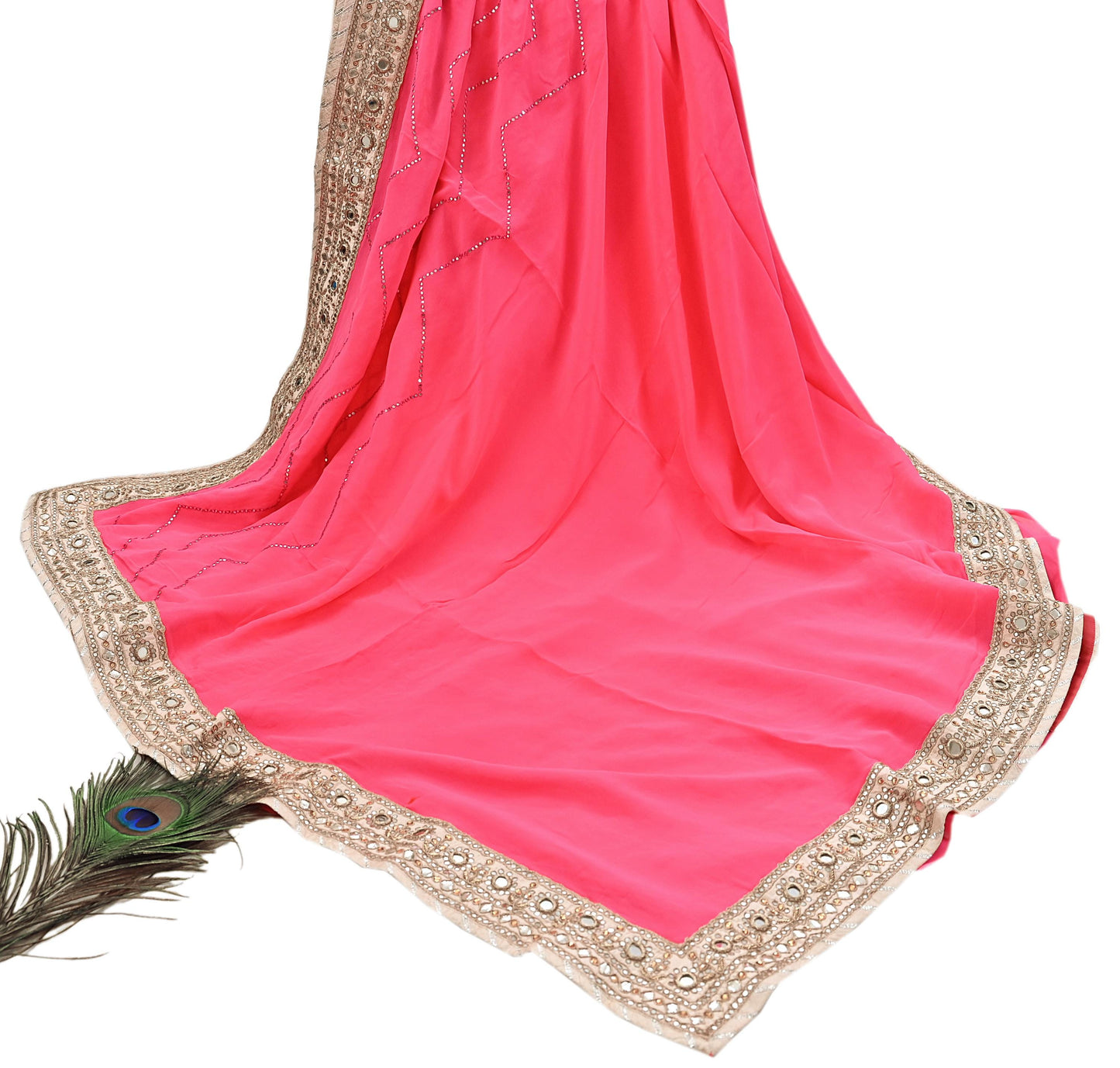 Rare Vintage Pink Pure Georgette Silk Saree Hand Embroidered Designer Abu Jani Sari 6 Yard Bollywood Party Wear with Blouse fabric